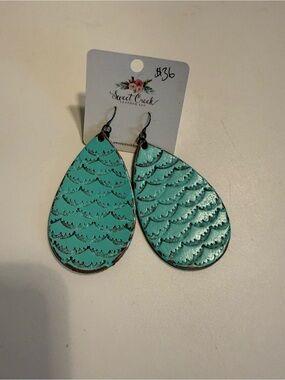 Teardrop Leather Earrings in Turquoise